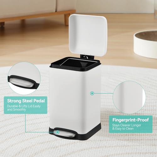 Caneca de basura rectangular blanca con tapa 12 L GarveeHome miniatura 5