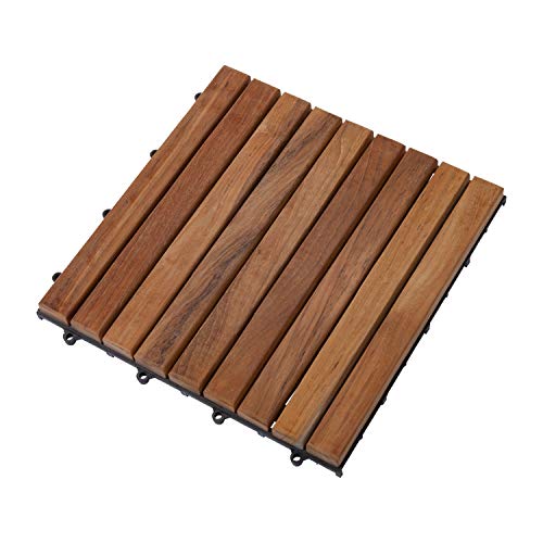 Nordic Style Oiled Teak Wood Interlocking Tiles, 9 Slats (10 Square Feet)