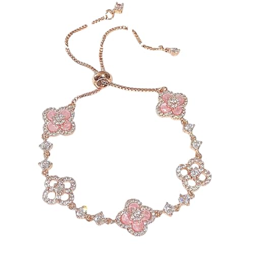 New 2026 Qimeng Sweet Cherry Vintage Pink Four-Leaf Bracelet With Micro-Zirconia Inlay And Cutout Design Jewelry Fashion Accessories Creative Gift