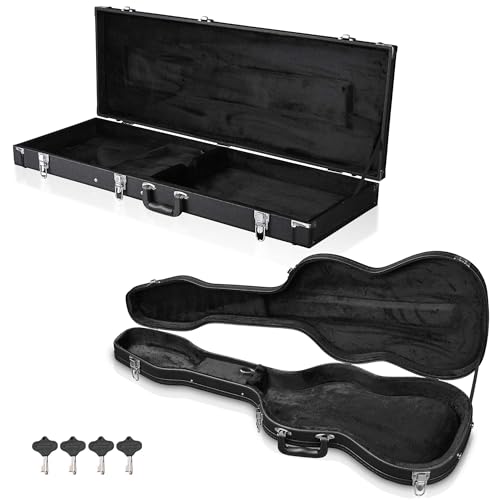 AW 2 Pack Electric Guitar Hard Case Wooden Shell for Stratocaster Style & Universal Portable Carrying Gig Bag with Lock Latch Key Concert Studio