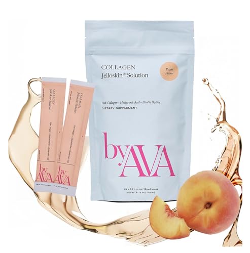 Liquid Collagen Jelloskin Solution | Marine Collagen + Hyaluronic Acid + Elastin peptides Supplements - Hair Skin and Nails | Hydrolyzed Marine Collagen for Women |15 Packets Peach Flavor