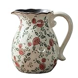 SJIE Vintage Ceramic Vase - 8.2 Inch Hand-Painted Roses with Ice Crackle Glaze Finish, American Farmhouse Style Pitcher Vase for Home Decor, Centerpiece, Shelf, Table, Office, Rustic Wedding Gift