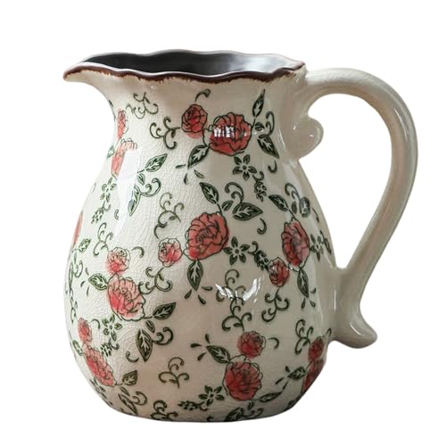 SJIE Vintage Ceramic Vase - 8.2 Inch Hand-Painted Roses with