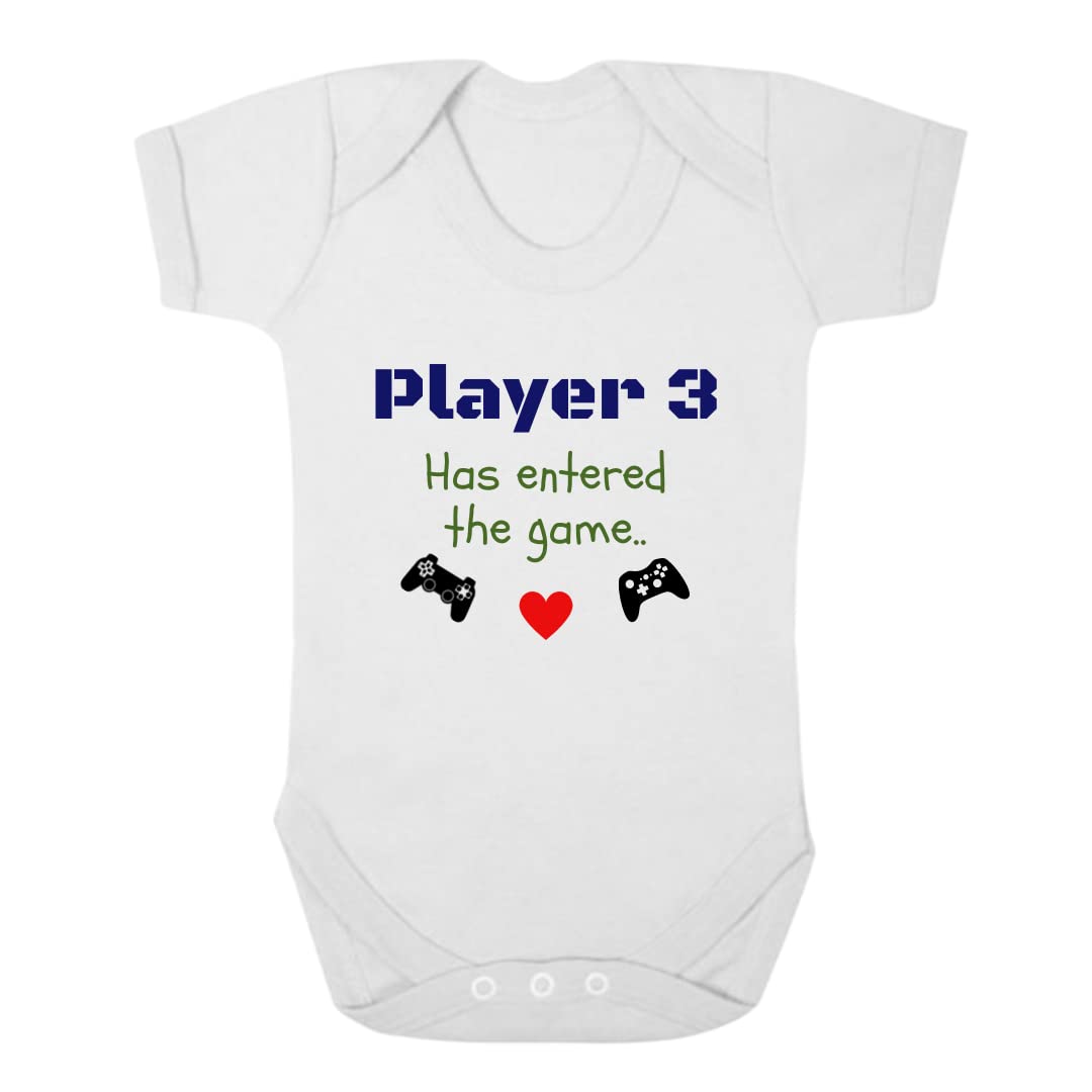 Second Ave Cute Funny Player 3 Console Pregnancy Announcement Baby Grow Vest White Shortsleeve Babygrow Bodysuit