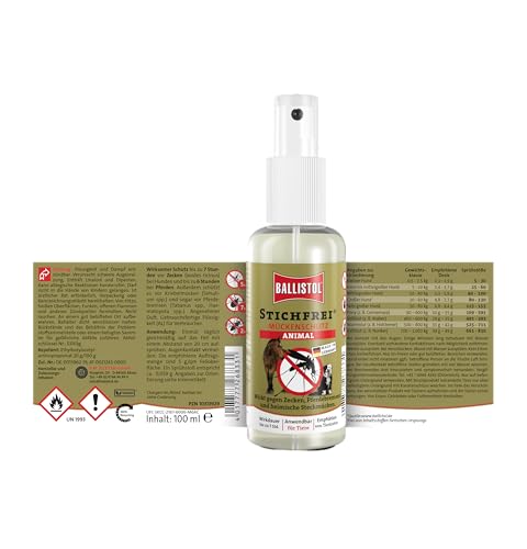 BALLISTOL 26833 Stichfrei Animal 100ml Spray – Tier-Schutz Insektenspray– 8h Schutz vor Mücken, Bremsen, Fliegen, Zecken