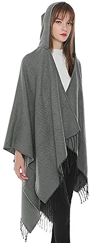 Women's Hooded Blanket Shawls Wraps Winter Open Front Poncho Ruana Cape Oversized Cardigan Sweater