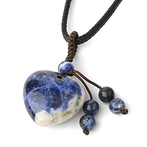 Colgante Piedra Natural,Collar De Piedra De Lapislázuli Natural Colgante En Forma De Corazón Hecho A Mano Collar De Piedra De Chakra Vintage con Cadena De Cuerda De Cuero Regalo De Joyería para N Cover
