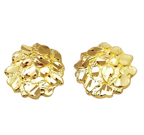 Mens 10k Yellow Gold Nugget Earrings Round Nugget