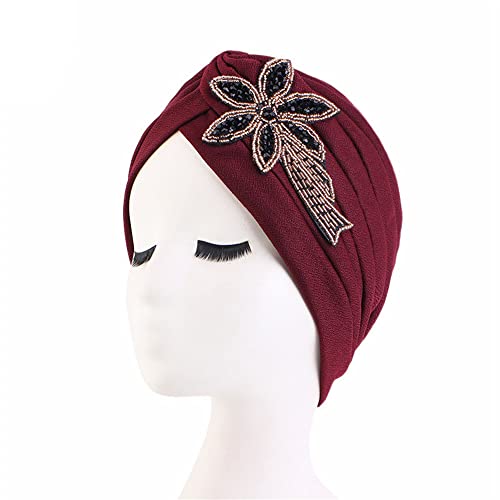 Jilibaba Bonnets turban avec fleurs et strass - Bonnet de chimiothérapie, cancer, bandana - Chapeau de sommeil - Bandeau d'extérieur pour femme - Perte de cheveux - Yoga - Rouge Cover