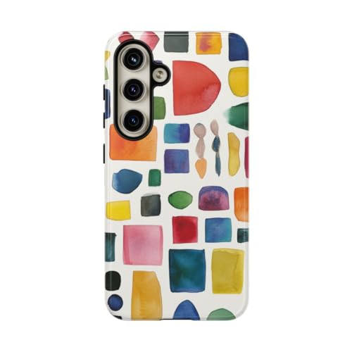 Coque Samsung S24 résistante motif géométrique aquarelle coloré multicolore