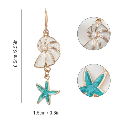 Dangle Gold Starfish Earrings for Women Starfish Seahorse Shell Earrings Drop Sea Shell Seashell Starfish Statement Earrings with Pearl Turquoise Tassel Chain Ocean Summer Vacation Beach Jewelry Gift2