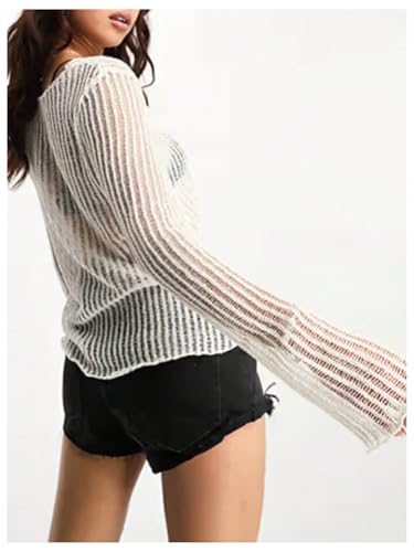 GORGLITTER Women's Long Sleeve Lightweight Cardigan Dressy Crewneck Crochet Knit Fall Sweater Boho Going Out Tops2