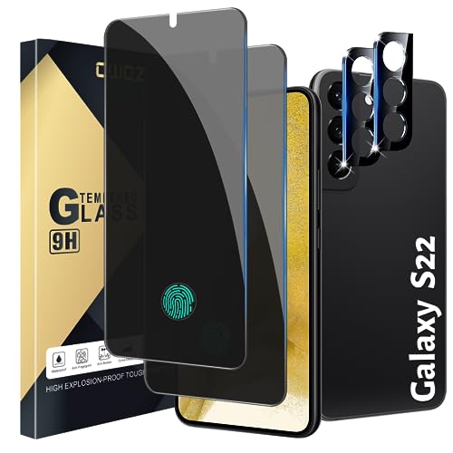 Xiezezei [2+2 Pack] Privacy Screen Protector Compatible with Galaxy S22 5G - 2 Tempered Glass with 2 Camera Lens Protectors - HD Clear - Bubble-Free - Anti-Spy - Scratch Resistant