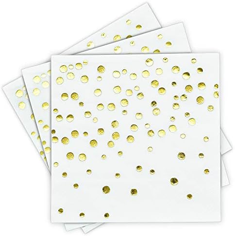 Gold Cocktail Napkins, Wedding Party Napkins - Confetti Polka Dot 3-Ply Disposable Paper Napkins for Wedding Reception, Engagement Party, Bridal Shower, Birthday - Gold Napkins by Sunshine Supply