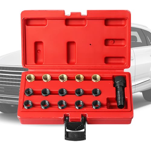 Kit De Reparación De Bujías,16 Piezas De Casquillos,Juego Para Reroscado De Tapones Con Estuche Portátil | Para Camiones Automóviles SUV Vehículos Motores Rotos