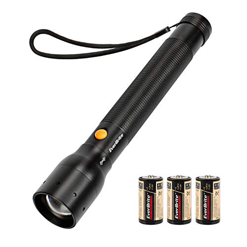 EverBrite Ultra Bright Tactical Flashlight, 900 Lumen Zoomable Adjustable Focus, 3 Light Modes, Heavy-Duty Aluminum Torch for Hurricane Supplies Camping, Includes 3C Alkaline Batteries by EverBrite - Used condition - US$16.17