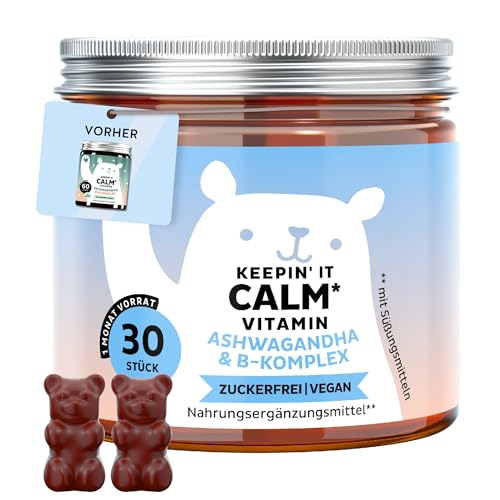 Keepin It Calm Vitamin Gummies mit 85 mg Ashwagandha B-Komplex mit Vitamin B12 B1 B2 & B6 L-Theanin 30 Stück (1 Monat) vegan zuckerfrei Bears with Benefits
