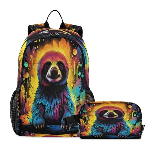 Sac à dos paresseux aquarelle avec sac à déjeuner assorti pour école et collège