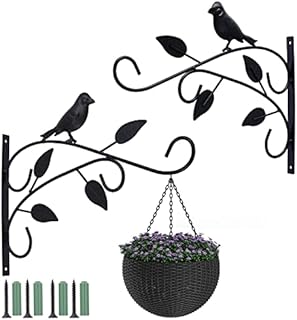 Kyrio 2 Pack Hanging Basket Bracket Outdoor, 12 Inch Wall Hanging Plant Hook Metal Retro Garden Hook Decorative Plant Brackets for Hanging Plants Bird Feeders Lanterns (4 Leaves)