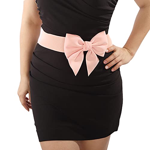 Wiwpar Women Sexy Statement Bow Knot Wide Elastic Waist Belt Adorable Dress Accessory Women's Waist Belt Vintage Big Bow Knot Corset Waistband for Women Party Prom (Pink)