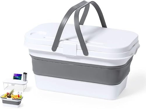 Multifunction Foldable Picnic Basket with Table, Food Grade Material, Cup Holder, Phone Slot, Collapsible Storage