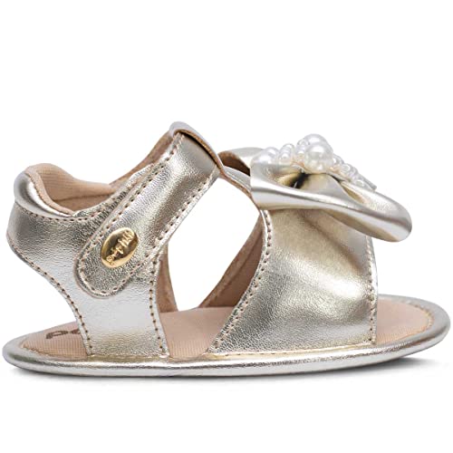 Sandália Bebê Menina Infantil Sapatinho Recém-nascido 01.15 (P, Dourado)