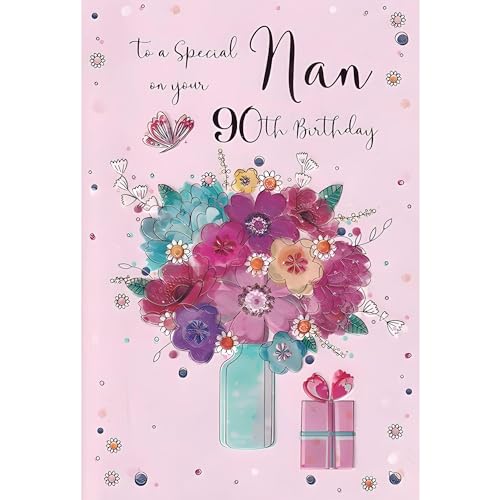 Nan 90th Birthday Card - Age 90 - Special Nan - Flower Bouqu