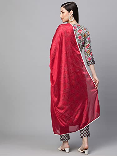 Image of ANNI DESIGNER Women's Pure Cotton Printed Straight Kurta, Pant & Dupatta (Sunu)