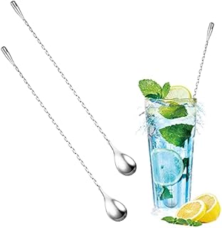 ZACI spoon 2pcs Mixing Spoon, Stainless Steel Bar Spoon Cocktail Long Handle Spoon for Cocktail Shakers Tall Cups (Silver)