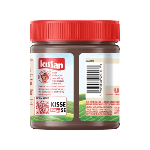 Image of KISSAN Hazelnut Choco Peanut Spread, 350g, for a Tasty Breakfast, with 18% Protein & 30% Dark Chocolate Creme, 50% Less Sugar than Leading Spreads, no Added Colours or Preservatives