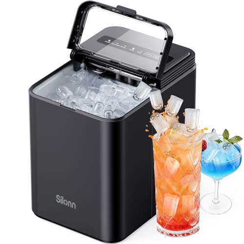 Image of Silonn Ice Maker Countertop, 8 Bullet Ice Cubes in 6 Mins, 26.5 Lbs per Day, 2 Size Options, Self-Cleaning & Portable for Kitchen, Office, Party, RV Camping