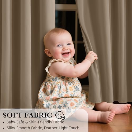 Image of RYB HOME 100% Blackout Room Divider Curtains for Sliding Glass Door, Extra Wide Thermal Insulated Privacy Curtains for Bedroom /Patio Door /Living Room /Open Closet, Mocha, W100 x L84, 1 Panel