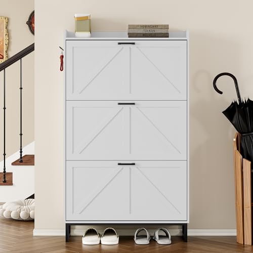 BORNOON-Shoe-Cabinet-with-3-Flip-Drawers-Narrow-Shoe-Storage-Cabinet-Organizer-Wooden-Freestanding-Shoe-Rack-Hidden-Slim-Shoes-Storage-Cabinet-for-Entryway-Hallway-Living-Room-Bedroom