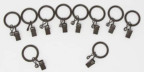 Urbanest Set of 10 1-inch Metal Curtain Rings with Clips and Eyelets, Fits Up to 3/4 inch Rod (Bronze)