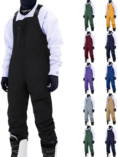 Mens Snow Bibs Waterproof Insulated Overalls with Zipper Pockets Adjustable Straps Winter Thermal Snowboarding Pants