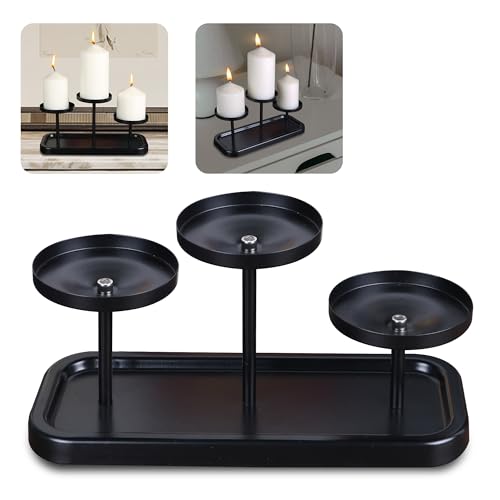 Yucanucax 3arms Pillar Candle Holder Tray, Metal Black Candlestick Holder, Candle Holders Set of 3, for Dining Room, Table Centerpiece Decor,Decorative Tray by yucanucax - Used condition - US$12.81