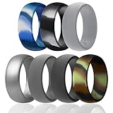 ROQ Silicone Rubber Wedding Ring for Men, Comfort Fit, Breathable Rubber Engagement Band, Men's Wedding Band, 8mm Wide 2mm Thick, Dome Solid, 7 Pack, Arctic Camo, Black Camo, Light Grey, Camo, Black, Grey, Silver, Size 12