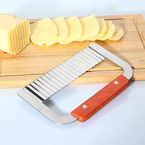 Image of Crinkle Cutter Knife for Potato, French Fries & Vegetables | Stainless Steel Wavy Blade Slicer with Wooden Handle | Multipurpose Cutter for Chips, Fruits, Soap & Garnishing | 1 PCS