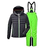 Killtec Jungen Skianzug mit 10.000 mm Wassersäule Größe 140 aus Skijacke KSW 68 BYS SKI JCKT Anthrazit Schwarz und Skihose KSW 79 Neon Grün