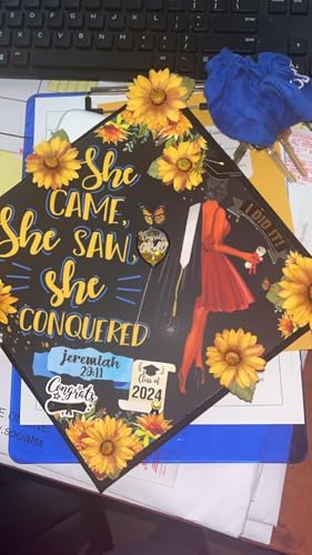 Tassel Toppers She Came She Saw She Conquered Floral Custom Grad Cap Topper, Grad Cap Decorations and Graduation Hat Accessories