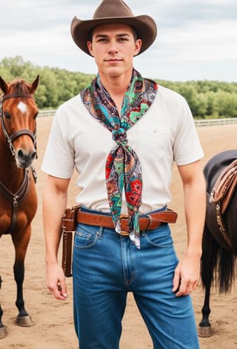 Pañuelo vaquero de trapo salvaje para hombre bandana occidental grande de cuello 4