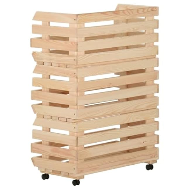 Rolling Vegetable Trolley,3 Tier Wooden Storage Trolley Organizer Cart Snack Cart Use for Home,22.4 X 11.8 X 31.5 in-NjC9ucwj