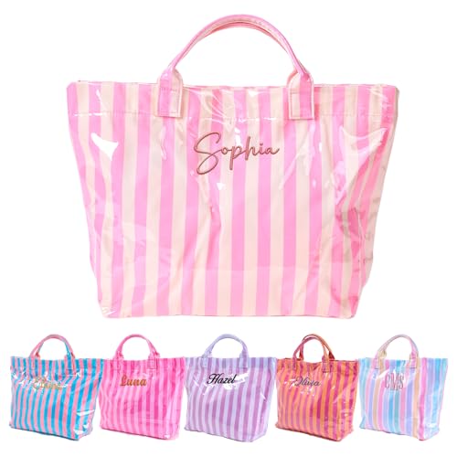 Personalized Waterproof Beach Bag with Name, Custom Embroidered Bridesmaid PVC Tote for Bridesmaid, Multi-Purpose Travel Shopping Pool Bag Gift for Beach Vacation Favor/Wedding/Birthday/Party