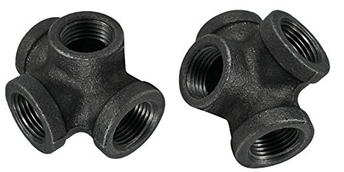 PIPE DÉCOR Grey, 1/2 Inch Side Outlet Tee, 4 Way, Industrial Steel, Building Tables, Chairs, Shelving and Other Custom Furniture, Fits Standard Half Inch Pipes and Nipples, 2 Pack