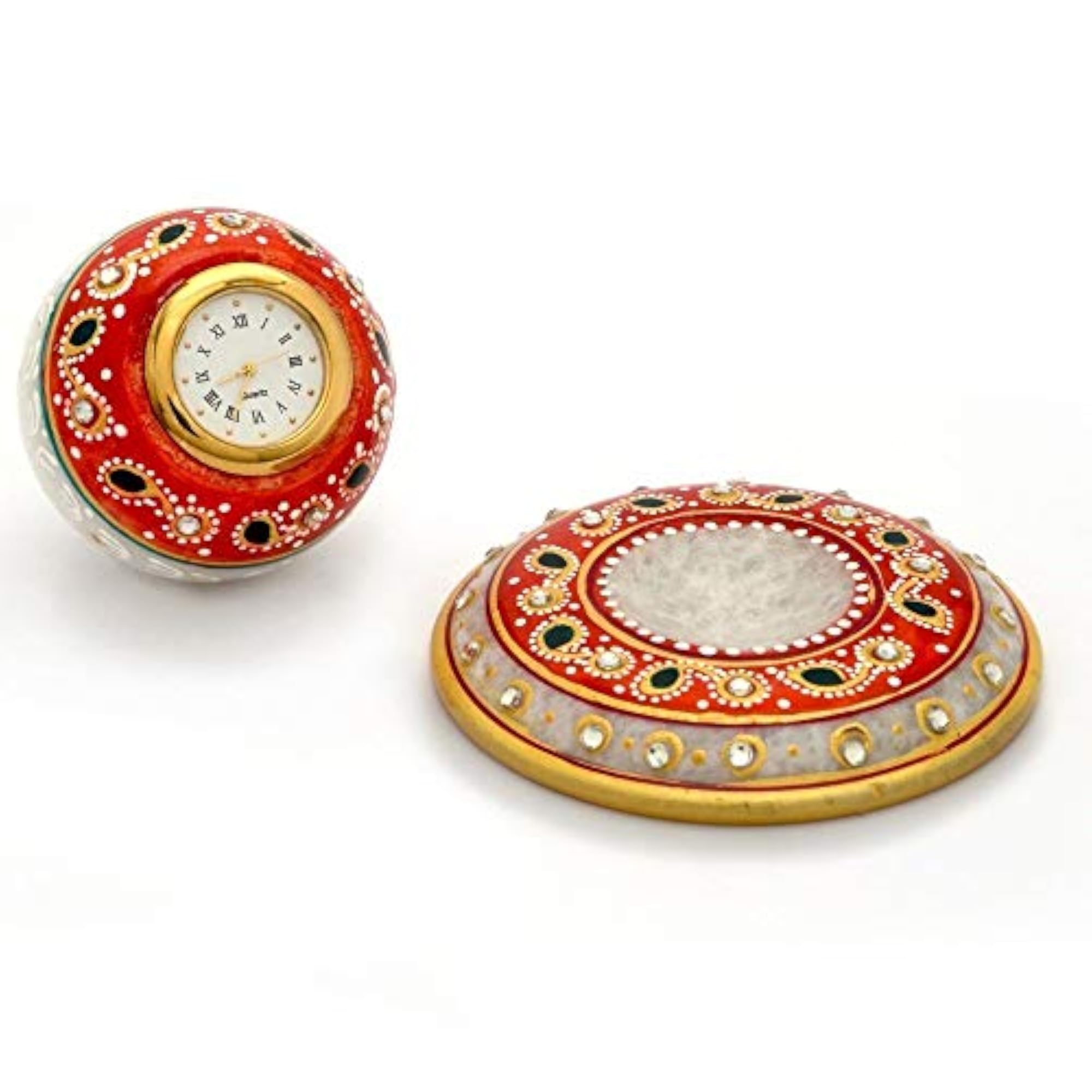 Decorative Marble Table Clock with Meenakari Work