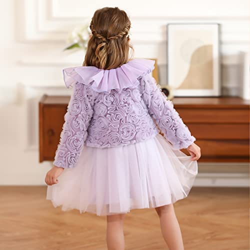 Gripooaven Wedding Flower Girls Dress With A Coat Winter Two-Pieces Suits Princess Dress Ballet Dress Purple 150Cm #TOP1