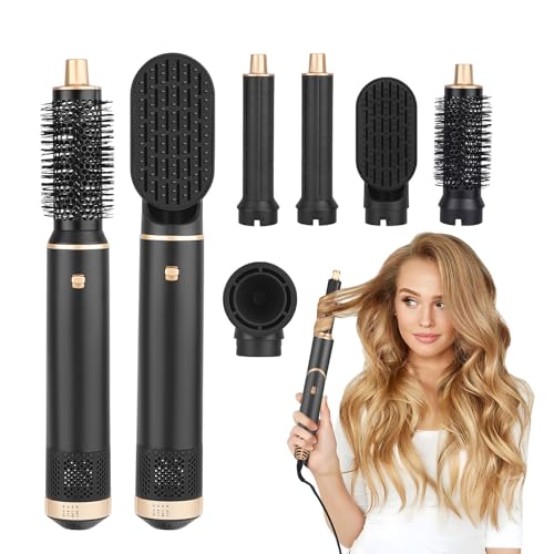 Spazzola per Asciugacapelli Airstyler 5 in 1, Set Spazzola Aria Calda per Capelli 1000 W con Motore Alta Velocità 110000 giri/min, Arricciacapelli Ioni Negativi con 2 Ferri Arricciacapelli Automatici