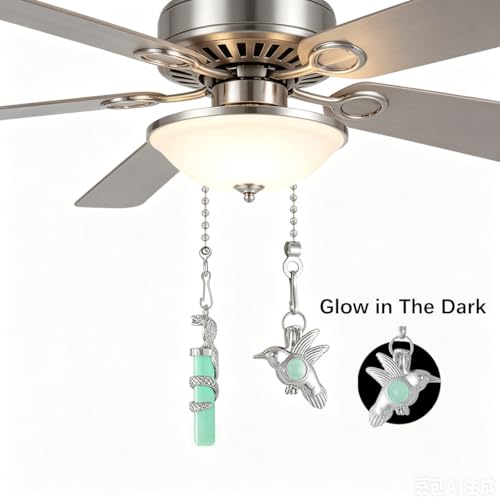 Image of Hummingbird and Cobra Pattern Ceiling Fan Pull Chain,Pull Chain Extension Glow in The Dark,12in Fan Pull Chain Pendant,Ceiling Fan Chain Extender with Beaded Fluorescent Light Chains Ornaments, 2PCS