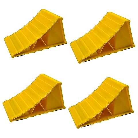 HOXWELL 2 Pairs Wheel Chocks for Travel Trailers, Non Slip Heavy Duty Yellow Wheel Chock, Lightweight Wheel Stoppers for Cars Camper Trucks RVs, Easy to Carry & Suitable for Most Tyre Sizes Cover