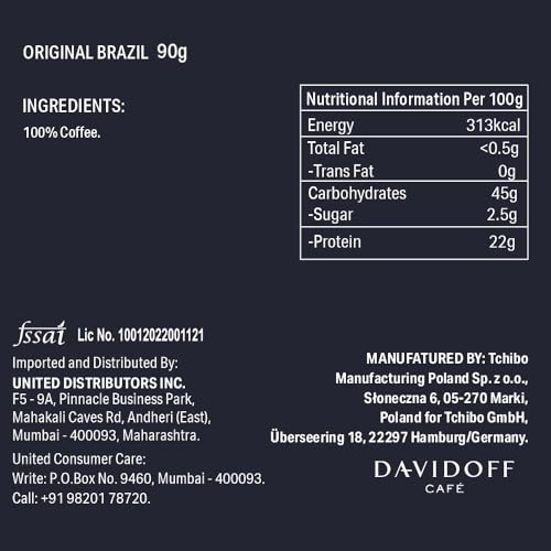 Image of Davidoff Origins Brazil Flavour Instant Coffee, 8 /12 Intensity - 100% Arabica - 90G, Granule, Glass Bottle - Pack Of 6